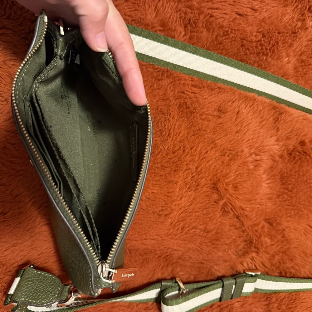 Kate Spade Olive Crossbody Bag with Striped Strap - Picture 3 of 6